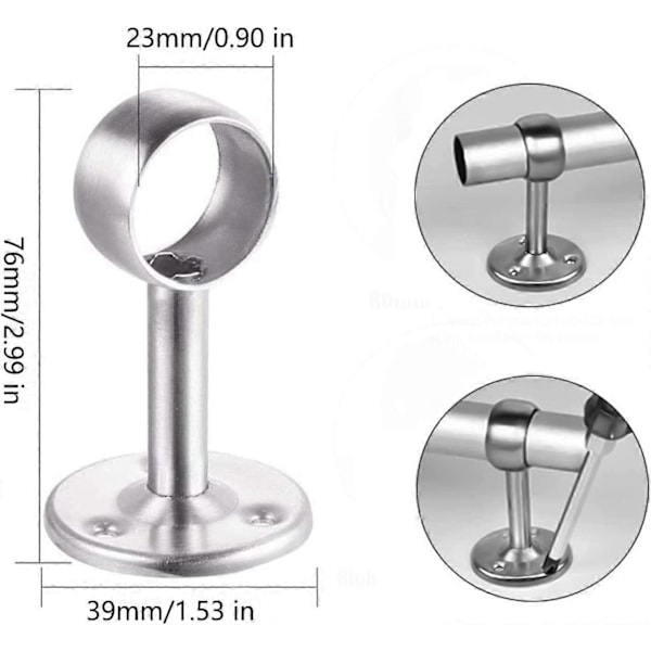 Gardinstångshållare, garderobstångshållare i rostfritt stål, diameter 22 mm, för duschdraperier, garderob (74 mm hög) (LGL)
