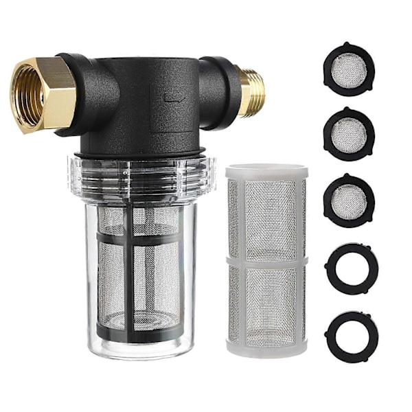 Hageslangefilter for høytrykksspyler vanninntak, sediment inline filter, 40 mesh skjerm, ekstra 100 mesh (LGL)