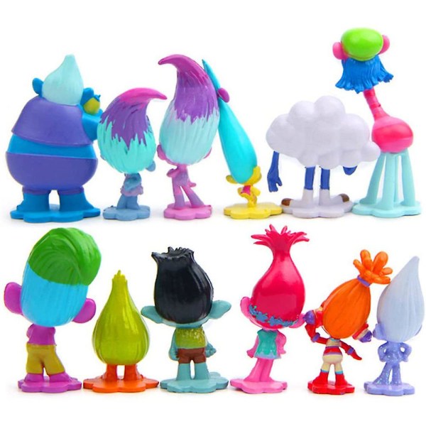 12 stk. Trolls-serie figurer legetøj tegneserie samleobjekt model mini trolde dukker bordpynt dekoration børn gave