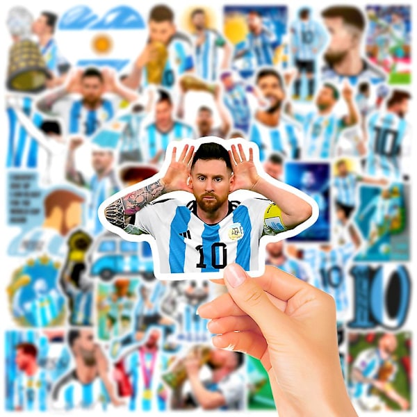 50 stk Superstjerne Fodboldspiller Messi Klistermærker, Vinyl Vandtæt Laptop Vandflaske Klistermærker til Voksne Drenge Piger Teenagere, Messi FIFA VM Klistermærke