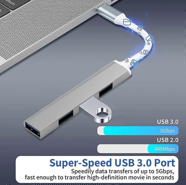 USB C Hub USB Type C til USB 3.0 Hub Adapter Kompatibel til Macbook, Mac Pro/Mini, iMac, Surface Pro, XPS (LGL)