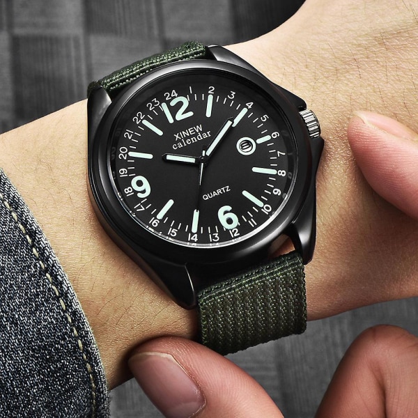 Militær Herre Quartz Ur Sort Skive Dato Luksus Sport Armbåndsur [LGL] C