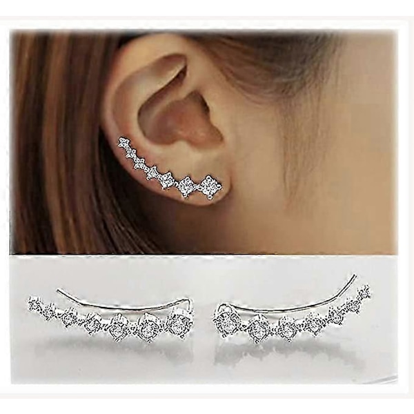 7 Krystaller Øremanchetter Hoop Climber S925 Sterling Sølv Øreringe Hypoallergeniske Øreringe-God LGL