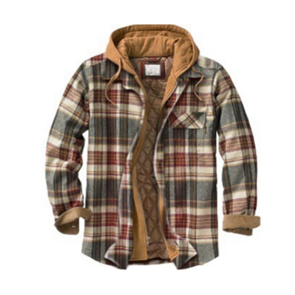 Herre Varm Vattert Foret Bomullsjakke med Hette Knapper Glidelås Langermet Rutete Jakker LGL Color 32 4XL
