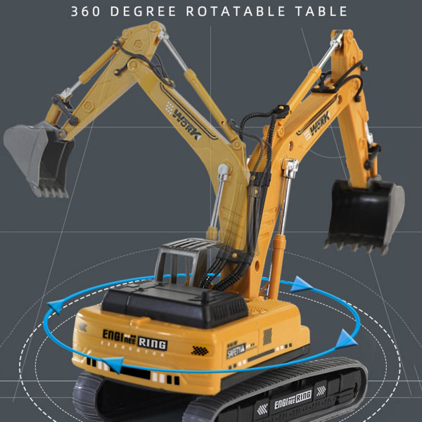 Gravemaskinelegetøj 360-graders rotation Gravearm 1:36 Simulering Ornament Engineering Køretøjsmodel Børnelegetøj[GL] Red