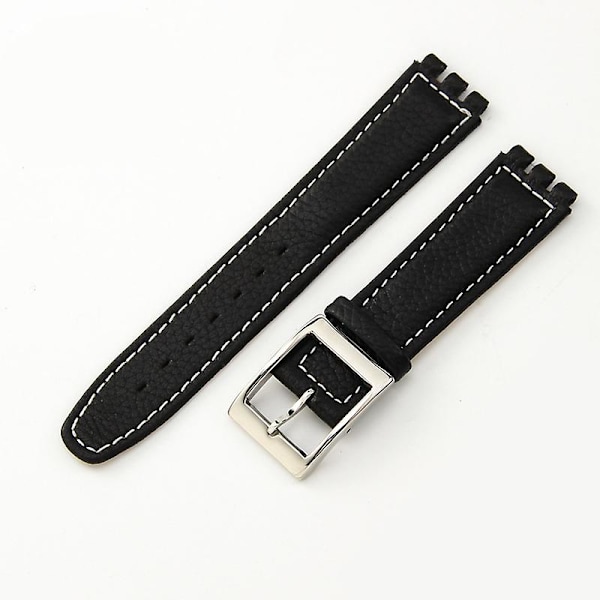 Til Swatch Ægte Læderrem YCS YAS YGS Armbånd 17mm Konkavt Interface LGL Black White Line