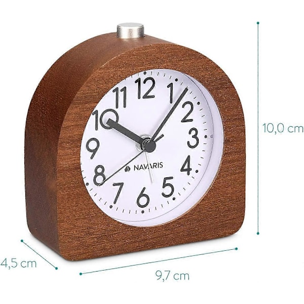 Analog väckarklocka i trä - Klassisk nålklocka med funktioner Tid Alarm Snooze Ljus - Mörkt trä (LGL)