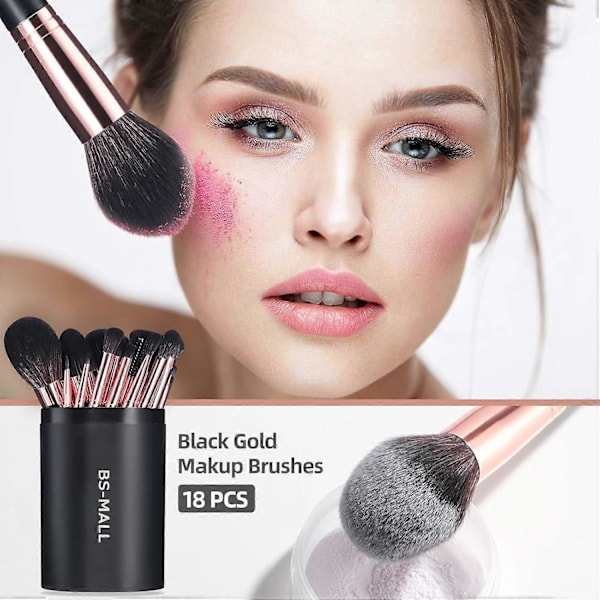 Sminkborstset 18 st Premium Syntetisk Foundation Puder Concealers Ögonskuggor Rouge Sminkborstar med svart fodral (LGL)