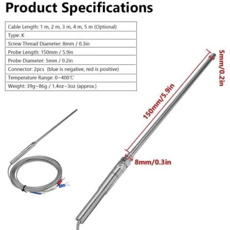Termoelementsensorprober, temperaturregulator, högtemperatur typ K termoelementsensor (3m) (LGL)