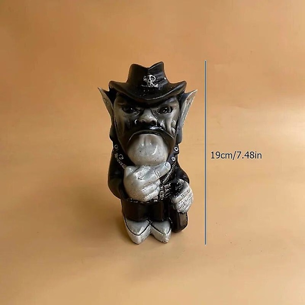 Lemmy Rock Icon Statue Lemprechaun Resin Craft Skulptur Cowboy Finger Dværg Have Ornamenter Hjem Gård Plæne Nisser Dekoration [L] A Height 19cm