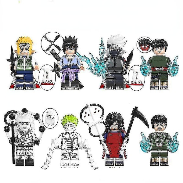 8 stk. Marske Konoha Village børns samle legetøj Naruto serie Metkay White Minifigur byggeklodser