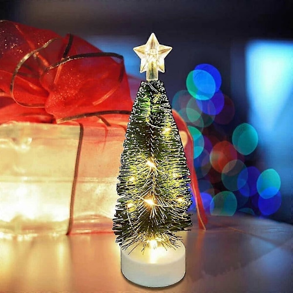 Miniatyr julgran i cederträ med LED-lampor, 3-pack julgran dekorativ nattlampa