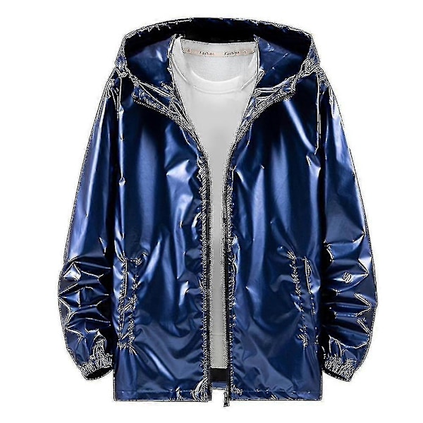 Herr Glänsande Vattentät Jacka med Huva LGL Blue XL