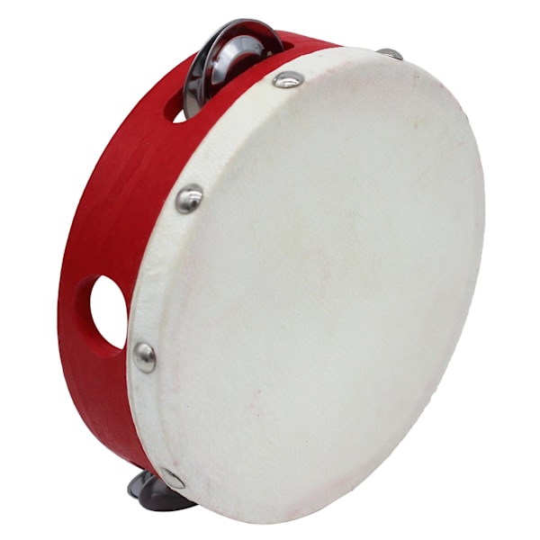 10 tums handtamburin med metall enkelrad 8 st metallcymbaler bjällror fårskinns trumskinn trä LGL 6-inch