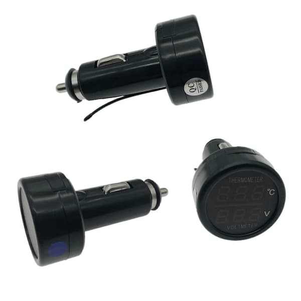 2 i 1 Voltmeter + Termometer Batterispænding Temperatur Digital Indikator Måler Test med Dobbelt LED Display, DC12/24v (LGL)