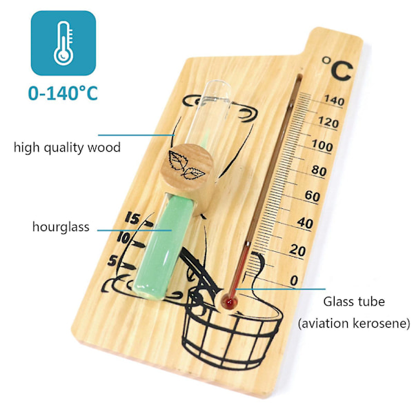 2 i 1 Sauna Termometer Sand Timer Timeglass Tretre Termometer Temp Måler