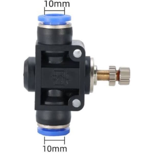 Pneumatisk luftstrømsreguleringsventil med plug-in fitting, in-line hastighedsregulator, lige forbindelse – 10 mm udvendig diameter rør x 10 mm udvendig (LGL)