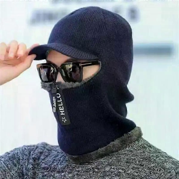 Vinterlue for menn Skullies Beanies Luer Vinterbeanies for menn kvinner Ullskjerf Lue Balaklava Maske Bonnet Strikket Lue for kvinner LGL Blue Zipper