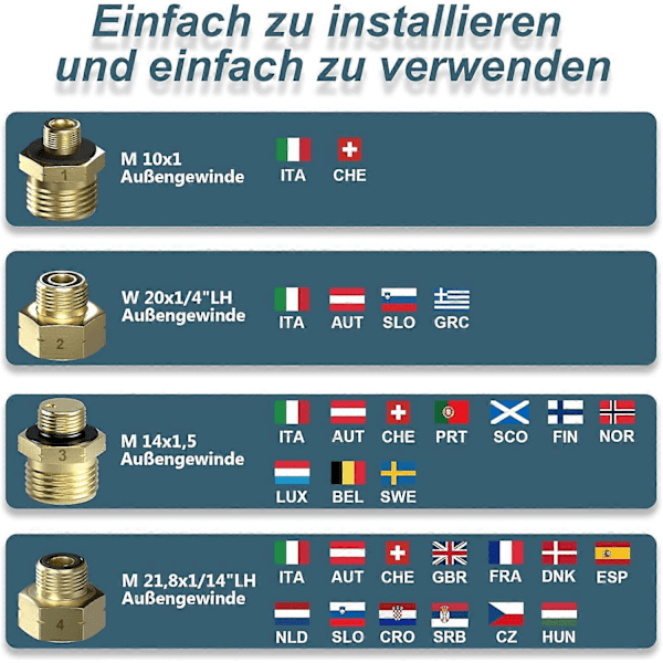Gaspatronadapter Gasflaskadapter för påfyllning av tyska gasflaskor i EU Utomlands Adapter Gaspatron Tillverkad av mässing Gaspatron Adap LGL