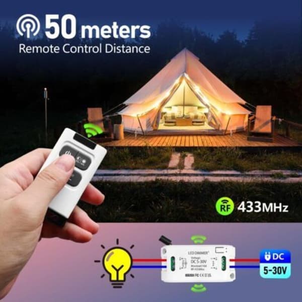 Trådløs DC 5V 30V 10A Dimmer Relémottakerkontroller med 2 Fjernkontroller (LGL)