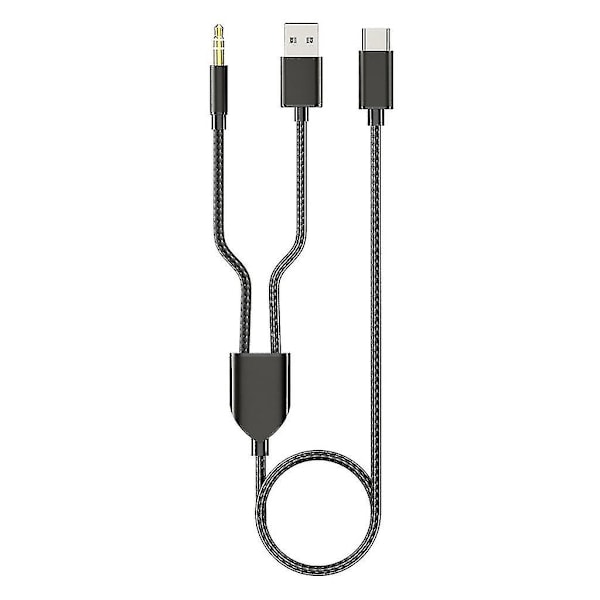 1 Jakaja 2 Type C - USB A 3,5 mm Aux-kaapeli Stereo Hifi-ääni Autokaiuttimille LGL Black