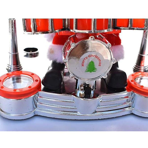 Dansende og syngende julemand, der spiller tromme, juledukke, musikalsk, bevægelig figur, batteridrevet dekoration Shelf drum