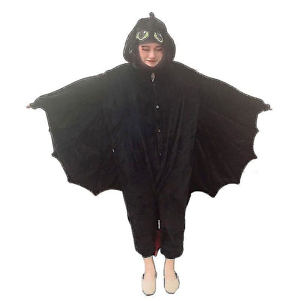 Drak Onesies Tandlös Kigurumi För Vuxna Anime Kostym Kvinnor Hel Pyjamas Med Huva Sovkläder, svart LGL L
