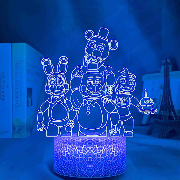FNAF LED Nattlampor 5 Ni-GHT at Freddy's 3D Illusion Sänglampa 7 Färgväxlande Sovbelysning med Tryckknapp Söt Kreativ Dekoration (LGL)