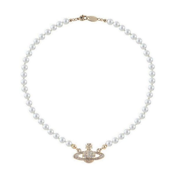 Dam Rhinestone Konstgjord Planet Saturn Pärlhalsband Kristall Halsband (Gyllene) [GGL]