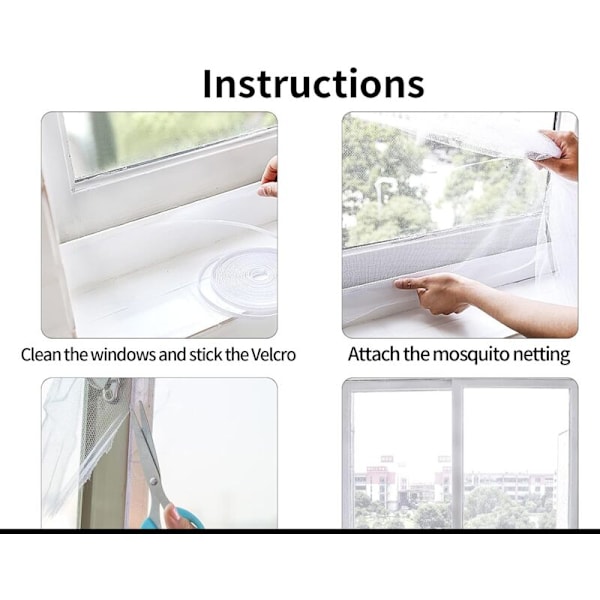 Myggnät för fönster 2-pack 150x200cm Myggnät för fönster självhäftande justerbart insektsnät (vit) (LGL)