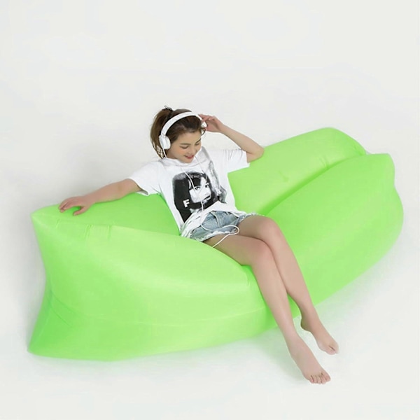 Lazy sofa Utomhus uppblåsbar soffa Portabel sovsäck Vikbar luftsoffa Himmelsblå/fluorescerande grön (LGL)