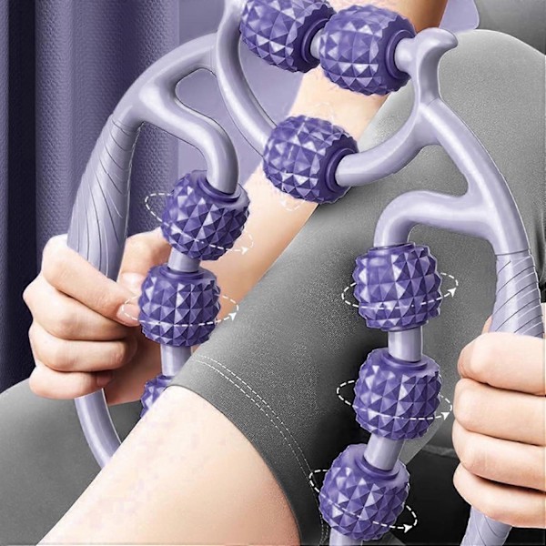 Massage Roller, Rund Benklemme 360 Grader 9 Hjul Muskelrulle Massager til Ben Nakke Arm Muskelafslapning (Lilla) (LGL)