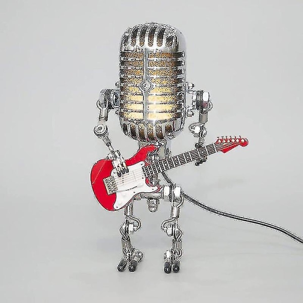 Retro Style Microphone Robot Lamp Holding Guitare Vintage, Robot Desk Lamp With A Guitar With Led, For Bedrooms, Bar, Restaurant [LGL]