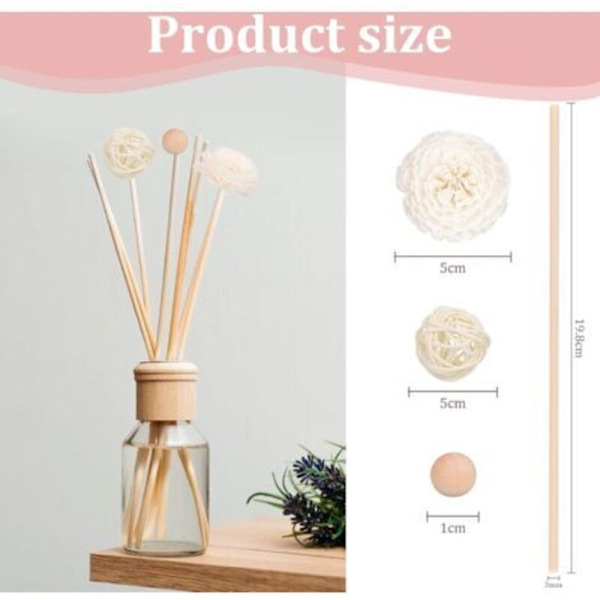 Rørpinde til duftdiffuser, 50 stk. duftdiffuserpinde, aromadiffuserpinde med blomsterperler til æteriske olier, hjem, kontor, hotel, spa (LGL)