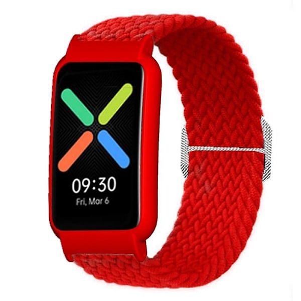 Nylonstickat elastiskt klockarmband för Oppo Watch Free, Ersättningsarmband med klockfodral LGL Red Style H Other OPPO Models