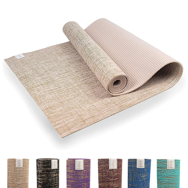 Myga Jute Yogamatta - Halkfri Träningsmatta för Yoga, Pilates & Fitness - Multifunktionell Matta med Bärrem för Resor - LGL White