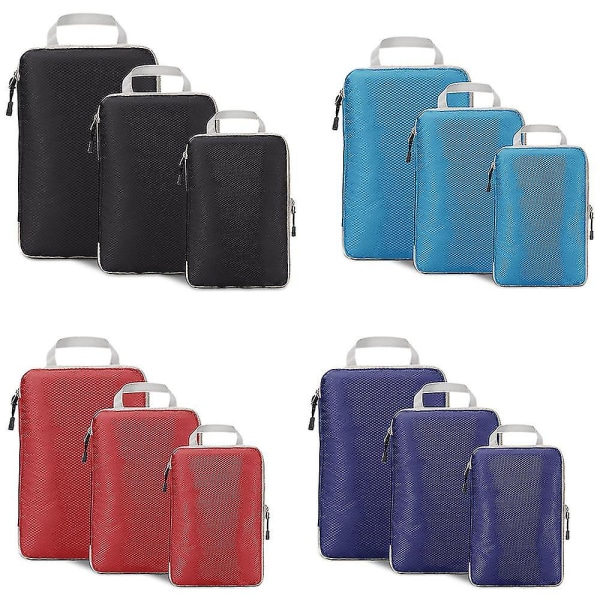 3 Set Ultralight Compression Packing Cubes Packing Organizer Navy Blue