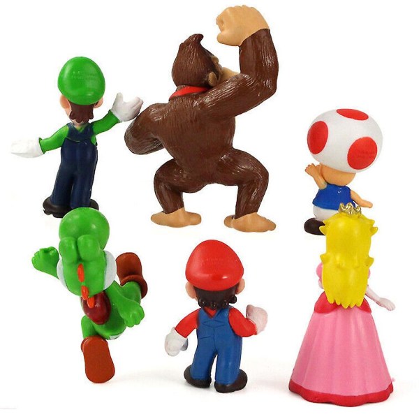 6st/ set Super Mario Bros Figurer Ornament Dekor Modell Dockleksaker För Barn Pojkar Flickor Presenter