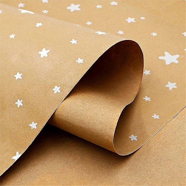 Vit stjärnformad kraftpapper rulle, 100% återvinningsbar, miljövänlig, för födelsedag, fest, juldekoration (15m x 43cm) (LGL)
