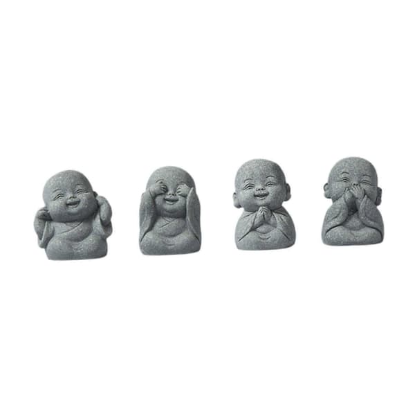 4 st Mini Buddha Munkar Figurer Prydnader för Studierum Vardagsrum Kontor (LGL)