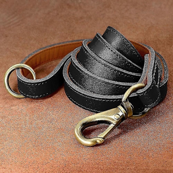 Ægte Læder Hundesnor 150cm Lang Stærk Hundesnor Kraftig Hundeline LGL Black 1.0cm*150cm