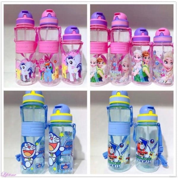 350/500 ml barn tecknad dricksvattenflaska Halmkopp med axelrem Hello Kitty 350ml(Pink Cover) OneSize