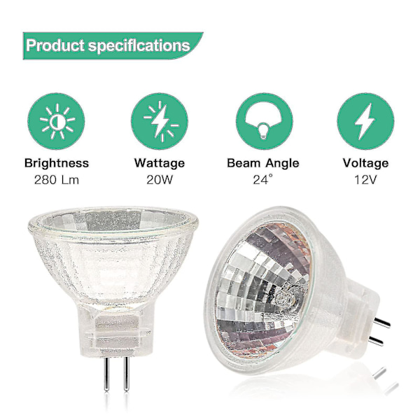 MR11 Halogenlampor (förpackning med 12), GU4 Halogenlampa 12V 20W, MR11 GU4 Dimbar Glödlampa Glasöverdrag för Taklampa, 2-stifts Halogenlampa 2700K Wa  (LGL)