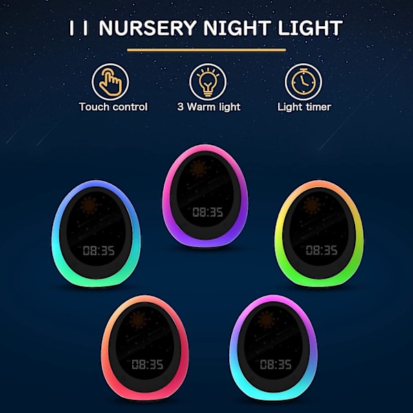 Rutinehjelper søvntrener, barnas alarmklokke, barnehage støy maskin & nattlys med lur timer for yngre barn [GGL]