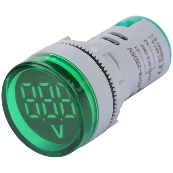 LED Voltmeter, Ljussignal, Digital Display, DC Spänningsindikator, Rund Lamptestare (Grön) (LGL)