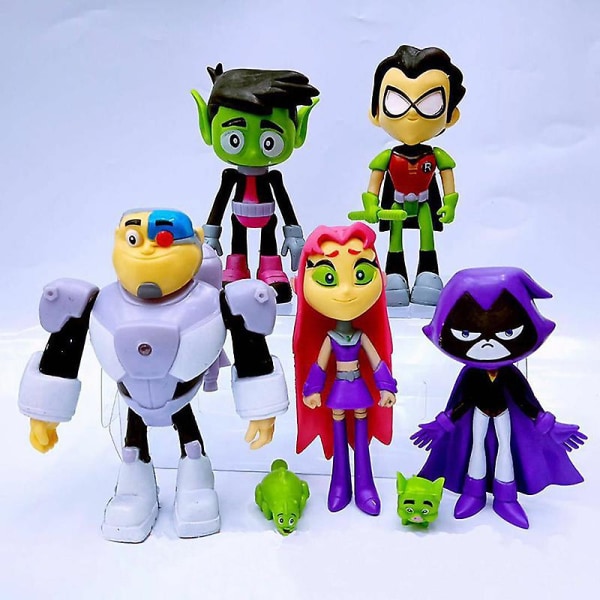 7 st/ set Teen Titans Go Robin Cyborg Beast Boy Raven Actionfigur Toy Kid Present Multicolor