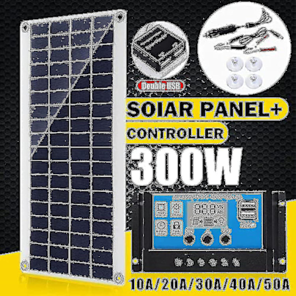 300w 12v solcellepanel kit batterioplader 300 watt 12 volt off grid system med 10a controller