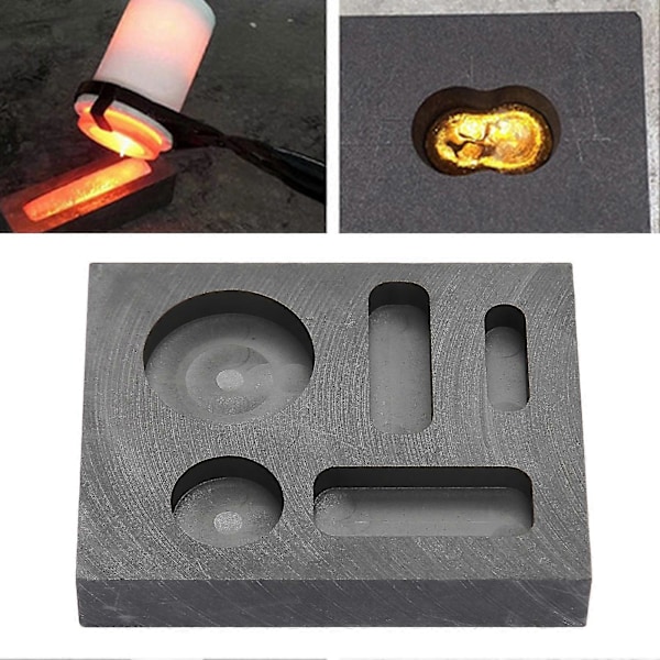 Grafiittiharkkomuotti, 3 suorakulmaista ja 2 pyöreää reikää, korkean lämpötilan kestävä valumuotti metallille, kullalle, hopealle, messingille LGL