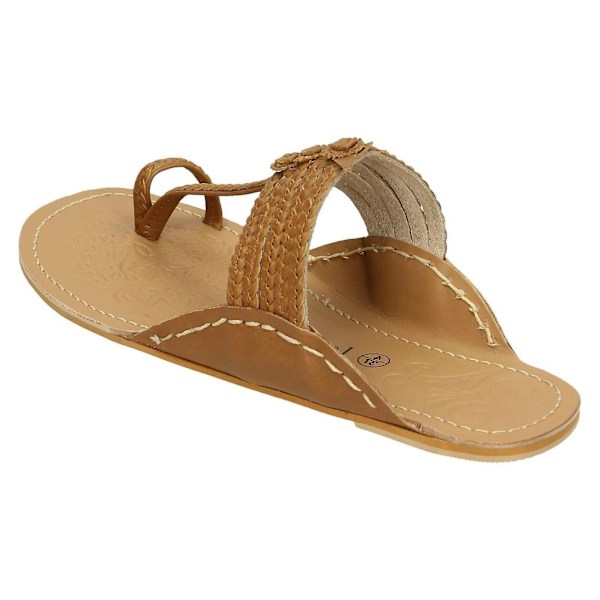 Dam Läderkollektion Platt Tåögla Flätade Sandaler F00077 LGL Tan (Brown) UK 8