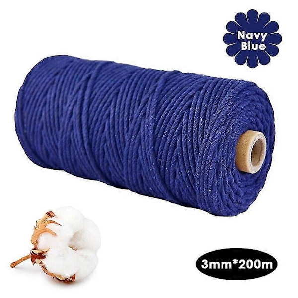 3mm X 200m Luonnonpuuvilla Kierretty Naru Askartelu Makramee Käsityöläisköysi Punottu LGL Lake Blue